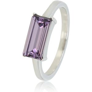 *My Bendel - Sprankelende damesring - zilver - met aubergine kleurige steen - Elegante dames ring met grote kristalsteen - Met luxe cadeauverpakking