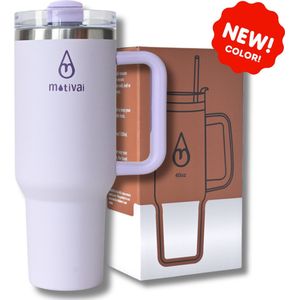 Tumbler Motivai® - Lilla - 40oz - Travel Cup - RVS Thermosbeker met Handvat en Rietje - Drinkbeker To Go - 1.2 Liter - Koffiebeker - Travel Mug - Thermosbeker - Thermosfles - Thermoskan