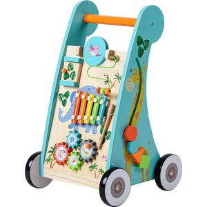 Teamson Kids Houten Loopstoeltje en Activiteitencentrum - Kinderspeelgoed - Peuter-Speelgoed - Safari Dieren
