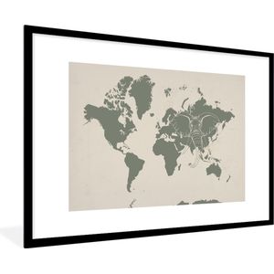 Fotolijst incl. Poster - Wereldkaart - Dieren - Olifant - 120x80 cm - Posterlijst