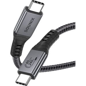 Sounix USB 4 kabel - 40Gbps - 240W - Geschikt voor iPhone 15 - USB C kabel met E-marker - USB-C naar USB-C - Nylon - Thunderbolt - 1M