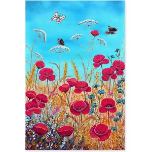 Graphic Message - Tuin Schilderij op Outdoor Canvas - Bloemen met Vlinders en Klaprozen - Buiten