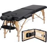 Mobiele massagetafel 2 zones draagbaar - in hoogte verstelbaar - houten voeten - incl. hoofdsteun & armleuningen - 213 cm lang - tot 250 kg belastbaar