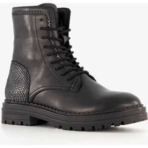 Groot leren meisjes veterboots zwart - Maat 35 - Uitneembare zool