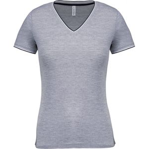 T-shirt Dames XS Kariban V-hals Korte mouw Oxford Grey / Navy / White 90% Katoen, 10% Viscose