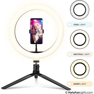 PartyFunLights - Selfie Ringlamp met statief - LED - met telefoonhouder - USB - diameter 30 cm