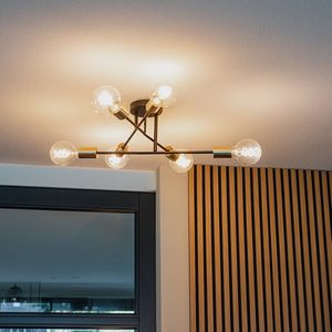 QAZQA sydney - Industriele Plafondlamp - 6 lichts - Ø 550 mm - Zwart Goud - Industrieel - Woonkamer | Slaapkamer | Keuken