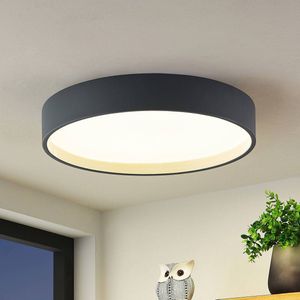 Lindby - LED plafondlamp- met dimmer - CCT - 1licht - Ijzer, PMMA, hout - H: 8.5 cm - donkergrijs - Inclusief lichtbron