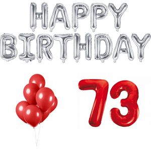 73 jaar Verjaardag Versiering Ballon Pakket Rood & Zilver