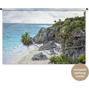 Wandkleed Tulum - Strand bij het Mexicaanse Tulum met ruïnes Wandkleed katoen 180x120 cm - Wandtapijt met foto XXL / Groot formaat!