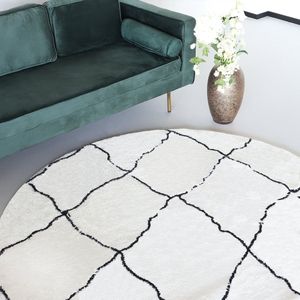 Vloerkleed rond moroccan 180cm wit zwart perzisch oosters tapijt