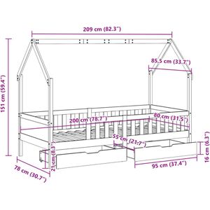 vidaXL - Kinderbedframe - met - lades - 80x200 - cm - massief - grenenhout