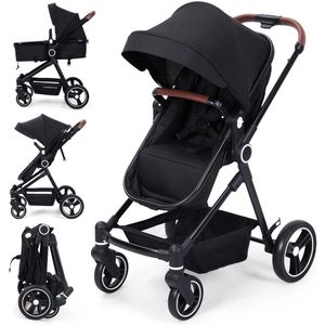 Rustive Multifunctionele Kinderwagen 2 in 1 - Inklapbaar - Kwalitatieve Buggy - Sportbuggy & Reisbuggy - Grote Wielen - Zwart