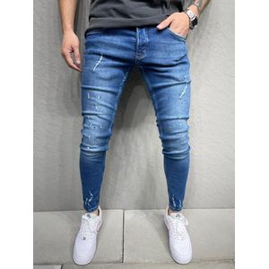 Mannen Stretchy Ripped Skinny Biker Borduurwerk Cartoon Print Jeans Vernietigd Hole Slim Fit Denim Hoge Kwaliteit Hip Hop Zwarte Jeans - W31