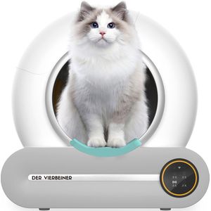 DER VIERBEINER® | Witte, Zelfreinigende, Automatische XXL Kattenbak | Slimme Kattenbak met APP-bediening | 65L + 9L | Stille, geurloze kattenbak met zelfreinigend systeem tot 15dagen schoon | Voor meerdere katten