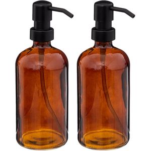 5Five Zeeppompje Kitchen basics - 2x - bruin - 21 cm - 450 ml - transparant glas