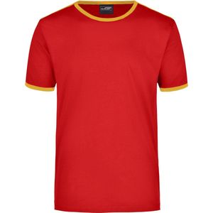 Basic ringer t-shirt - rood met geel - heren - katoen - 160 grams - basic shirts / kleding XL