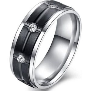 Schitterende Titanium Ring met 8 Zirkonia Steentjes | Damesring | Herenring | 21,50 mm. Maat 68