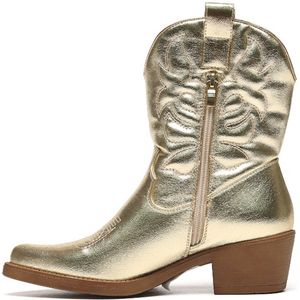 SmileFavorites® Dames Cowboylaarzen Western Kort - Goud - Imitatieleer - Maat 37