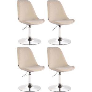 CLP Maverick Set van 4 Eetkamerstoelen - Fluweel creme chroom