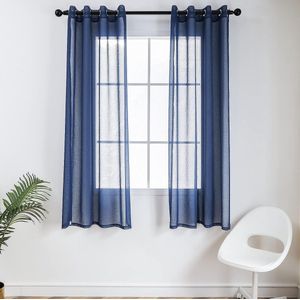 Gordijnen transparante blauwe panelen voor woonkamer slaapkamer raam behandeling tule, set van 2 (H175cm x B140cm, blauw)