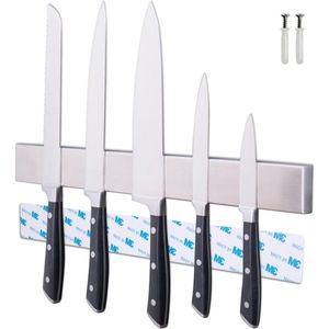 Messenset strip roestvrij staal 40 cm zelfklevend - extra sterk - messenhouder magnetisch voor lijmen of boren I perfect voor het praktisch opbergen van keukengerei