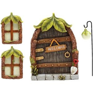 Miniatuur Fairy kabouter Home raam en deur, tuin lichtgevende deuren en ramen van hars, tuindecoratie figuren, standbeelden, tuindecoratie, sculptuur, Huis en Tuin, ornament, lichten op in het donker