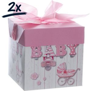 2 verpakkingsdoosjes cadeaudoosje bewaardoosje geschenkdoosje Baby Babyshower lint strik  (10x10x10)cm