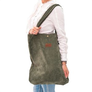 ByKay Mom Bag Ribstof - Gevoerde Luiertas met Druksluiting - Stevig, Zacht & Wasbaar - 40x47cm Shopper Formaat - Geschikt voor Laptop tm 15"" - Moss Green