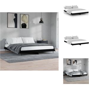 vidaXL Bedframe - Zwarte bewerkte houten en metalen constructie - Multiplex lattenbodem - Afmetingen- 203x163x20 cm - Geschikt voor matras 160x200 cm - Montage vereist - Bed