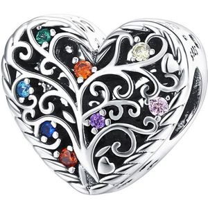 Levensboom multi zirconia hart bedel | tree of life bead | Zilverana | geschikt voor alle bekende merken | 925 zilver | moederdag