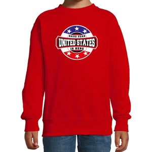 Have fear United States is here sweater met sterren embleem in de kleuren van de Amerikaanse vlag - rood - kids - Amerika supporter / Amerikaans elftal fan trui / EK / WK / kleding 170/176