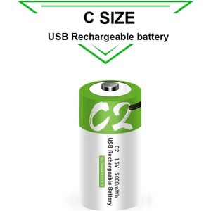Oplaadbare Li-ion Type C batterijen - 1.5 Volt 5000 mWh met USB Type-C Kabel opladen - Duurzame Keuze - Li-ion C batterij - 2 stuks