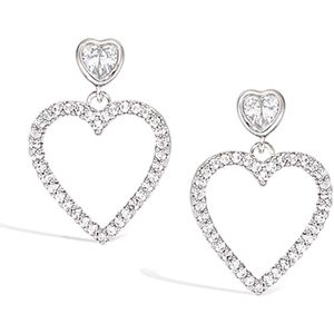 CHIVAL- Oorbellen zilveren harten met zirkonia stenen ""Shimmer Heart