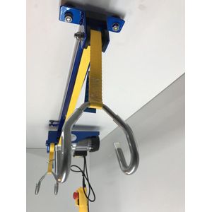 Electrische Fietslift blauw met gele hijsbanden 125kg met CE-Keur certificering