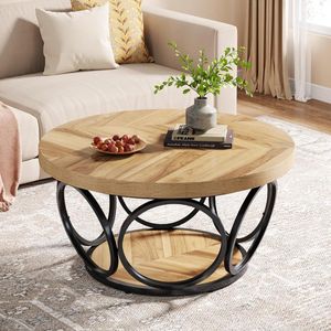 Tribesigns Salontafel - Rond 80CM - Bijzettafel - Woonkamertafel - Tafel - Koffietafel - Houtnerf & Zwart - 80 x 80 x 43 cm