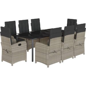 vidaXL - 9-delige - Tuinset - met - kussens - poly - rattan - lichtgrijs