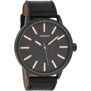 OOZOO Timepieces - Zwarte horloge met zwarte leren band - C9029