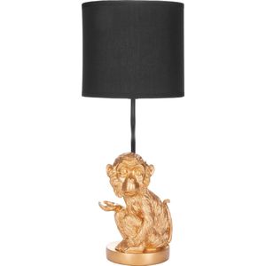 BRUBAKER Tafel- of bedlampje kleine aapje - aap tafellamp met keramische voet en stoffen kap - 52 cm hoog, goud zwart