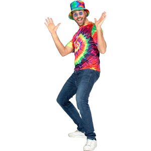 Wilbers & Wilbers - Hippie Kostuum - Festival Shirt Tie Till You Dye Man - Multicolor - Small - Carnavalskleding - Verkleedkleding