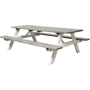 Goedkopepicknicktafels.nl | Grijs/Wit 240cm Lange Picknicktafel | Tuintafel 8 persoons | De Luxe 240cm Lang | Geïmpregneerd Grenen Hout!
