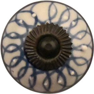 Good in Style - Meubelknop met bloempatroon van porselein – 40 mm - Blauw