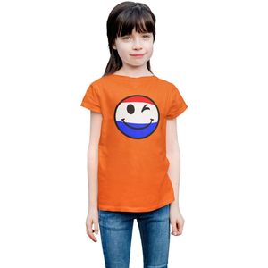 T-shirt kinderen smiley emoji NL | Koningsdag kleding kinderen | Oranje | Maat 146
