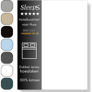 Sleeps Luxe Dubbel Jersey Hoeslaken Wit - 140 x 200 cm - 100% Hoogwaardige Katoen - Hoge Hoek - Perfecte Pasvorm