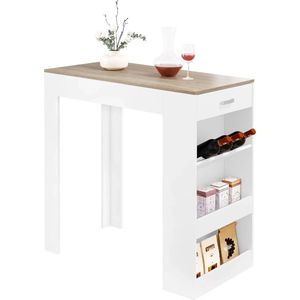 DHN Bartafel - istro-cocktailtafel met 1 lade 3 planken - 100x100x50cm - Keukentafel - Bartafel Wit - Cocktailtafel