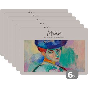Placemat - Placemats kunststof - La femme au chapeau - Henri Matisse - Schilderij - 45x30 cm - 6 stuks - Hittebestendig - Anti-Slip - Onderlegger - Afneembaar