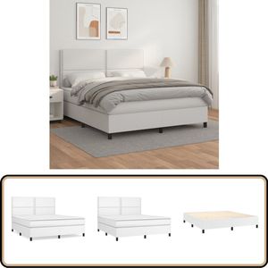 vidaXL Boxspring - Kunstleer - Wit - 180x200 cm Boxspringbed - Bed Frame - Slaapkamer Meubilair - Modern Design - Witte Bed