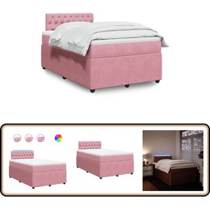 vidaXL Boxspring met matras fluweel roze 120x190 cm
