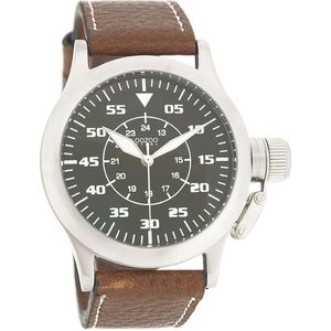 OOZOO Timepieces - Zilverkleurige horloge met bruine leren band - OS033