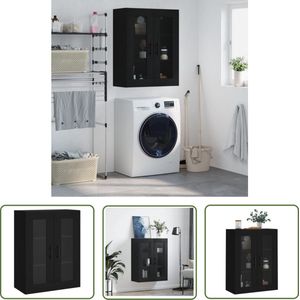 The Living Store Hangkast 69,5x34x90 cm zwart - Wandkast - Hangkast - Opbergkast - Keukenopstelling - Houten Kast